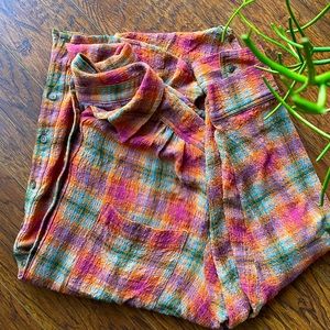 Anthropologie Pilcro Relaxed Maroon Orange Plaid Button Down Size XL NWOT